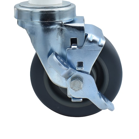 Bk Resources 4-inch Gray Rubber Stem Casters, Top Lock Brake, 250lb Capacity, 4PK 4SBR-RA-GR-PS4